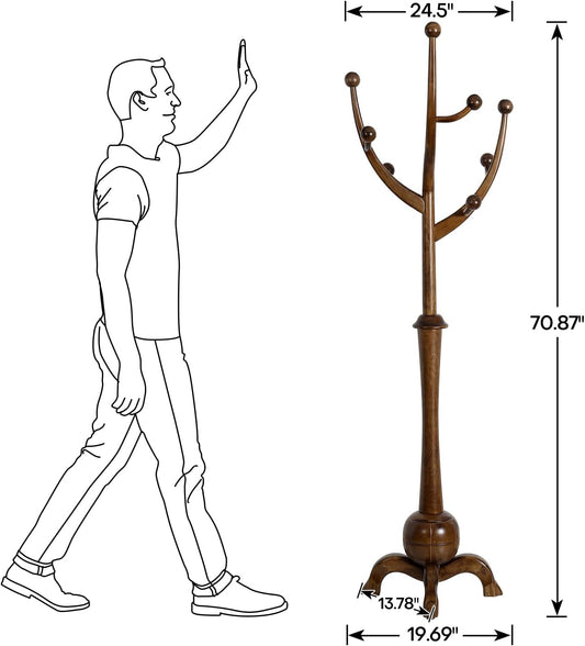 Coat Rack Freestanding Wood Coat Tree Rack with 8 Hooks, Creative Design Tree Branch-look, Standing Coat Rack Clothes Hanger Stand with Stury Base for Entryway, Hallway, Bedroom - Load 160lb (Walnut)