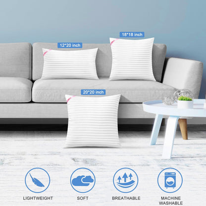 EIUE Throw Pillow Inserts, Machine Washable Pillows,Premium Polyester Fiber Fill for Sofa Bed & Decorative Cushions (White, 18x18inch)