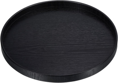 Wood Serving Tray 8 Inch, Round Decorative Platter for Home Decor Kitchen Table Candle Holder, Black