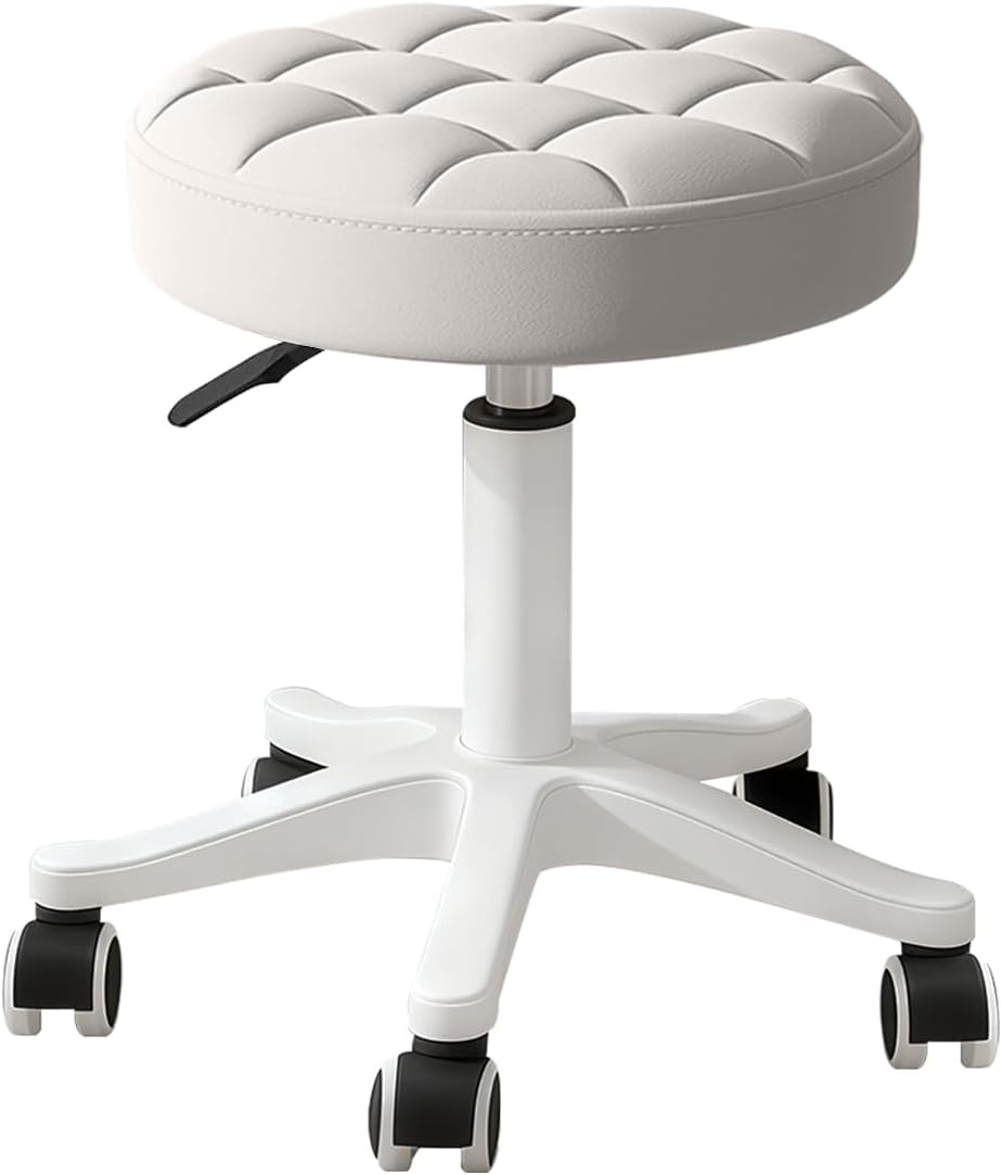Small PU Leather Round Stool Chair Armless Comfy Rolling Medical Salon Stools with Wheels Height-Adjustable for Tattoo Salon Work Home, Office Chair