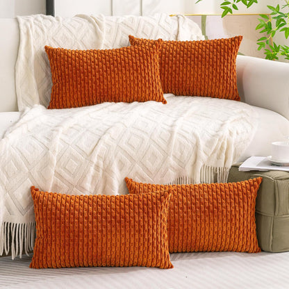 Set of 4 Neutral Decorative Throw Pillow Covers 18x18 Inch Corduroy Pillow Covers for Bed Couch Sofa Living Room Soft Square Cushion Cases