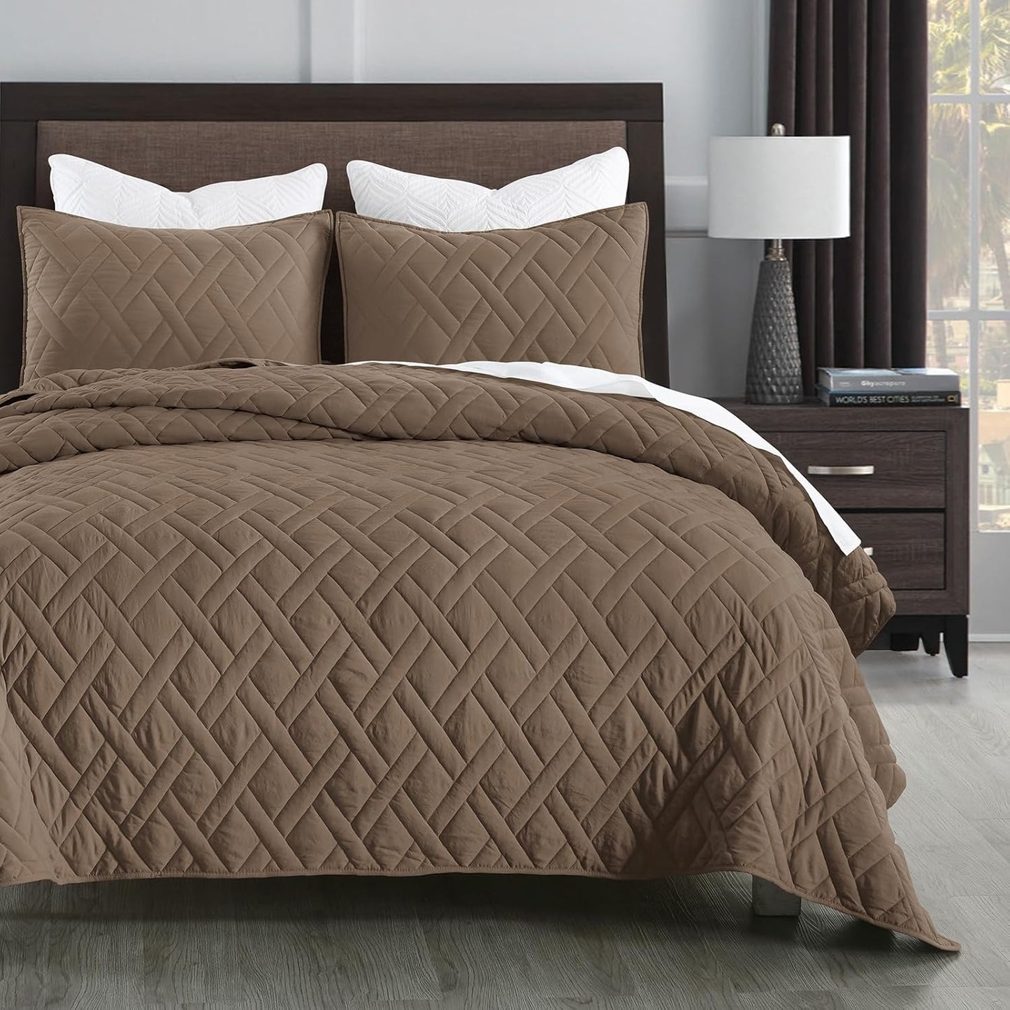 HOME Quilt Set Queen Size Navy Blue, Classic Geometric Diamond Stitched Pattern, Ultra Soft Microfiber Lightweight Bedding Bedspread Coverlet for All Season with 1 Quilt 2 Pillow Shams