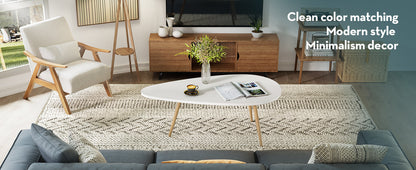 SAYGOER Modern Coffee Table White Oval Coffee Tables for Living Room Simple Center Table for Small Space Home Office Easy Assembly 22.2" D x 42.5" W x 17.1" H, White