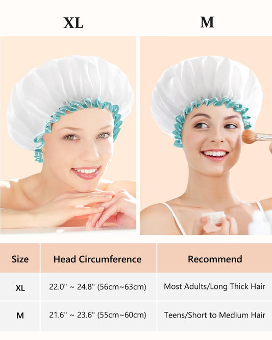 White Shower Cap for Long Hair 1 Pack, 12 inch large size,Waterproof Washable Hair Caps for Women and Girls, Super Cute and Extra Large