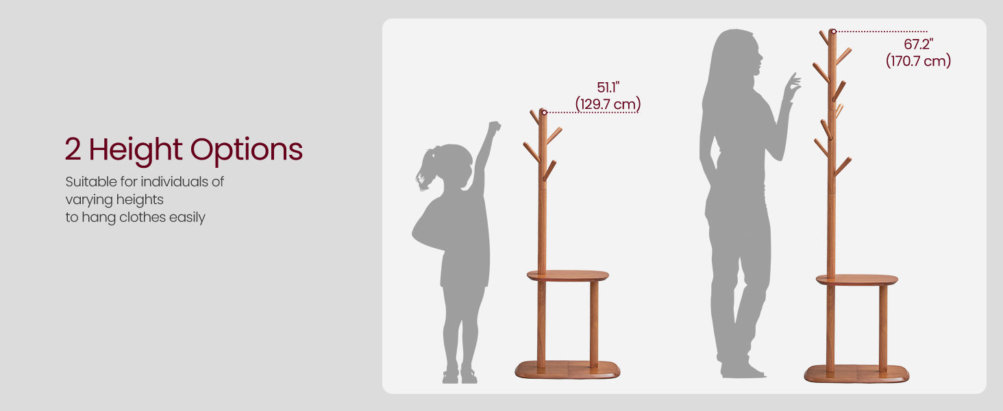 Coat Rack, Free Standing Coat Stand, Hall Coat Tree with 8 Hooks and Storage Shelf, 67.2 Inch Tall, for Coats, Hats, Bags, for Entryway, Hallway, Bedroom, Caramel Brown URCR040K01