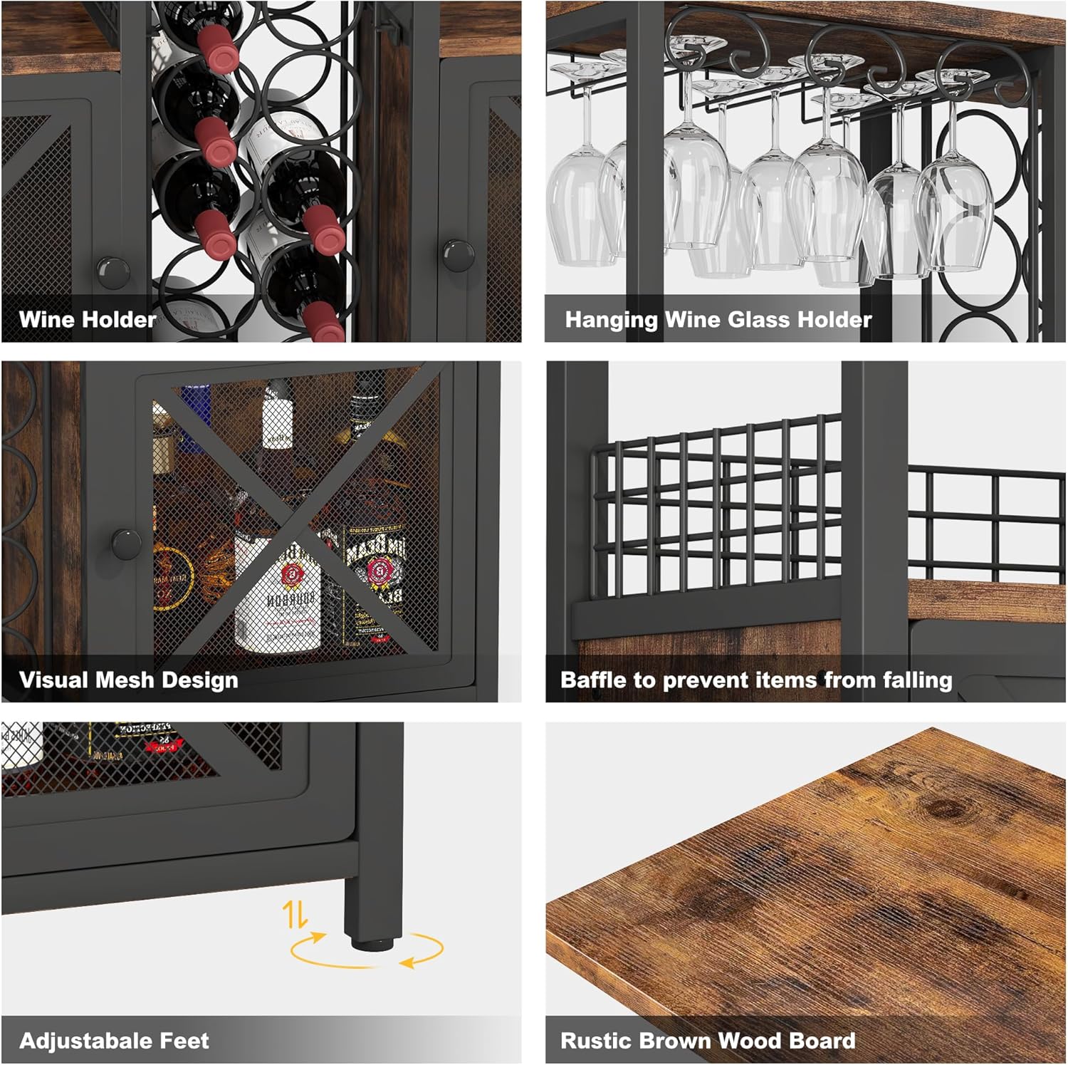 Mini Bars for Home, Wooden Coffee Bar Cabinet, Modern Liquor Cabinet for Liquor and Glasses, Farmhouse Buffet Wine Cabinet with Storage Sideboard for Home Kitchen Dining Room