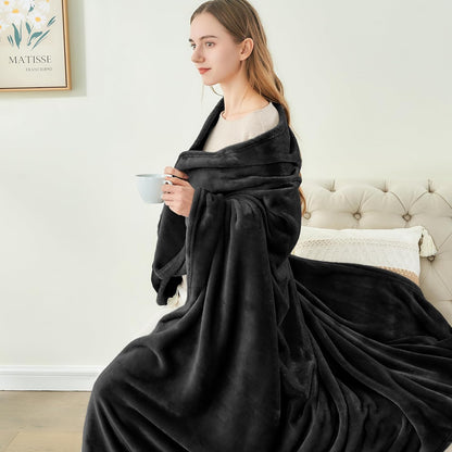 Fleece Blanket Black Throw Blankets for Couch & Bed, Luxury Plush Cozy Fuzzy Blanket 50x60 inches, Super Soft Warm Lightweight Throw Blanket for Travel Camping