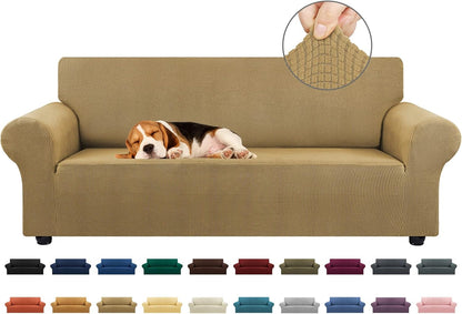 Stretch Sofa Cover Slipcover ，Couch Covers for 3 Cushion Couch Sofa pet Friendly (78"-94") Furniture Protector Sofa with Elastic Bottom for Kids,Dog, Jacquard Small Checked(Large,Black)