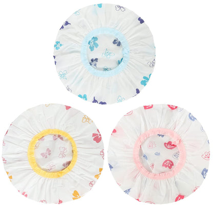 Shower Caps, 3 Pcs Plastic Reusable Shower Caps Elastic Band Bath Caps for Women Ladies Spa Salon