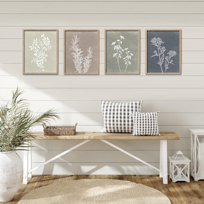 Framed Boho Wall Art Set of 4 for Wooded Minimalist Botanical Print Wall Art for Rustic Vintage Farmhouse Home Kitchen Wall Decor (Brown, 11x14)