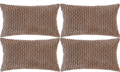 Set of 4 Neutral Decorative Throw Pillow Covers 18x18 Inch Corduroy Pillow Covers for Bed Couch Sofa Living Room Soft Square Cushion Cases