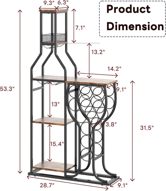 HavenlyYouth Liquor Cabinet for Home Bar, 5-Tier Wine Rack Freestanding Floor with Wine Glass Holder, Mini Bar Stand with 11 Wine Bottles, Bar Table with Storage for Living Room, Kitchen