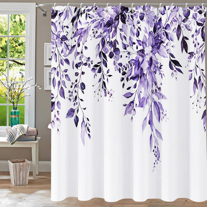 Shower Curtain Blue Eucalyptus Shower Curtains for Bathroom, Watercolor Leaf Shower Curtain Sets Waterproof Plant Shower Curtain Leaves Fabric Cloth Bathroom Curtains 72x72 inch with Hooks
