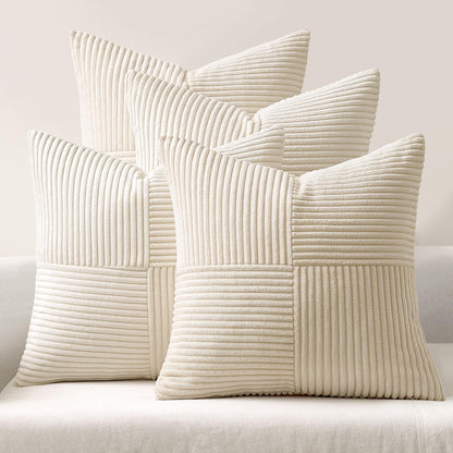 MIULEE Teal Orange Decorative Throw Pillow Covers 18x18 Inch Set of 4 Boho Corduroy Striped Cushion Cases Modern Farmhouse Patchwork Pillow Cases for Couch Sofa Bedroom Home Decor
