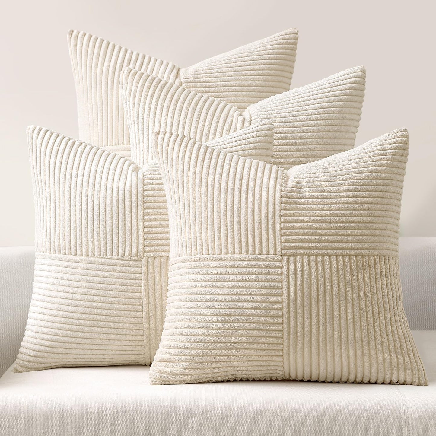 MIULEE Teal Orange Decorative Throw Pillow Covers 18x18 Inch Set of 4 Boho Corduroy Striped Cushion Cases Modern Farmhouse Patchwork Pillow Cases for Couch Sofa Bedroom Home Decor