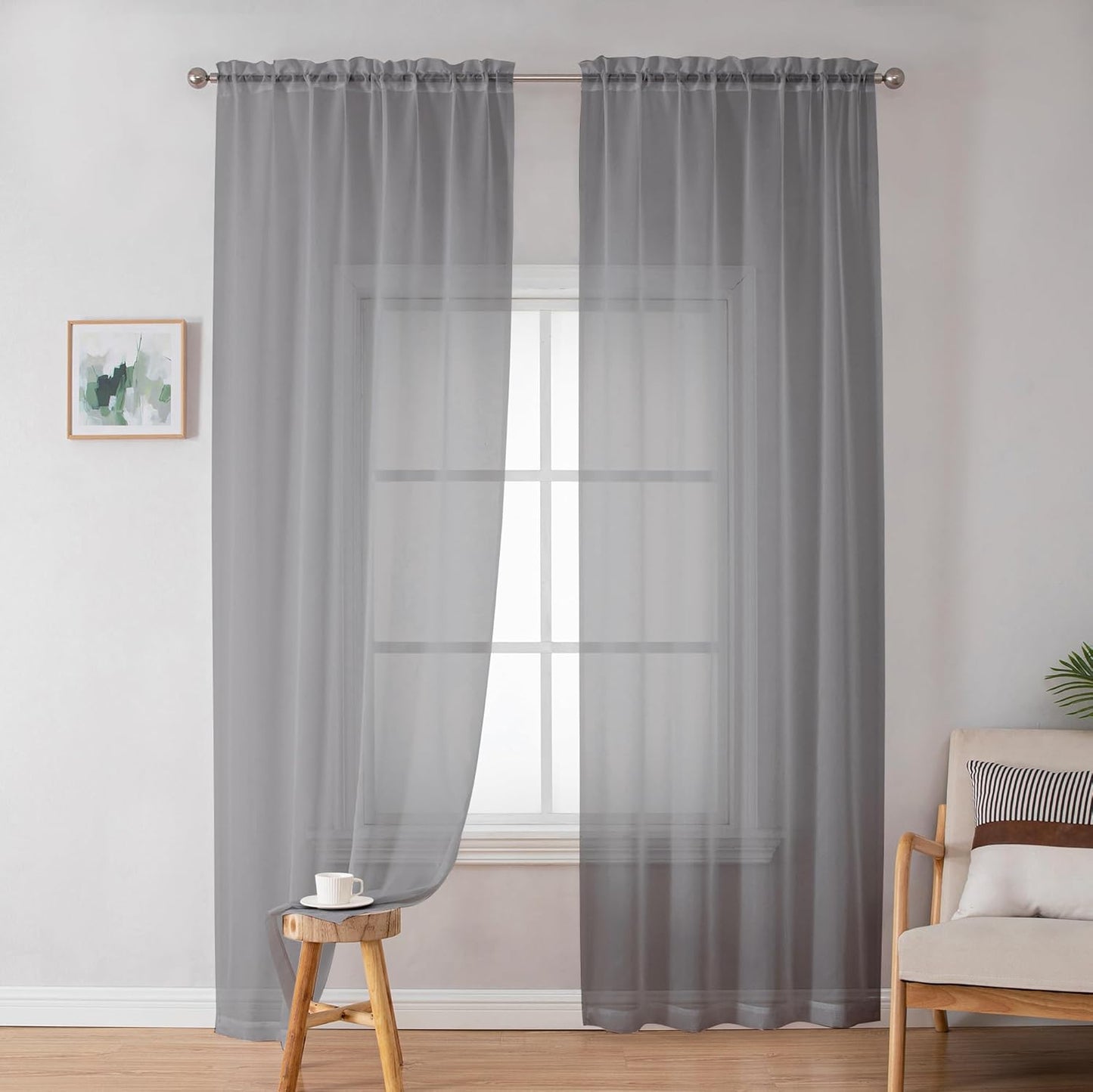Black Sheer Curtains 84 Inches Long, Light Filtering Rod Pocket Solid Color Window Sheer Curtain Panels, Elegant Curtains & Drapes for Living Room, Bedroom 2 Panels (Black, 42" W x 84" L)