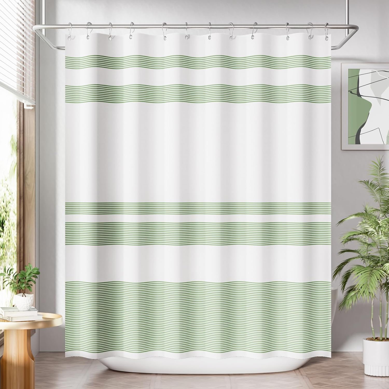 Shower Curtain, Washable Cloth Black Shower Curtain Sets with 12 Shower Curtain Hooks, Fabric Rustic Black and White Striped Curtain, Farmhouse Bathroom Curtains, 72x72 Inches
