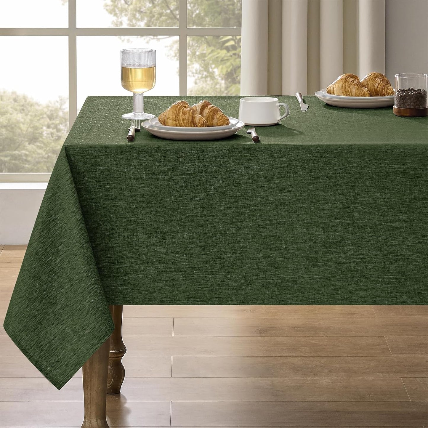 Decorelia Faux Linen Round Tablecloths 60 inch, Waterproof Decorative Washable Texture Rustic Circle Table Cloth Cover for Dining Kitchen Party Farmhouse Outdoor(Round (2-4 Seats),Sage Green)