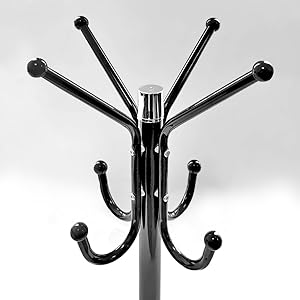 Modern Coat Rack Freestanding with Natural Marble Base & Sturdy Metal Frame, 11 Hooks Hall Tree for Jackets, Hats, Bags, Entryway Organizer for Bedroom, Living Room, Closet (11 hooks-Black)