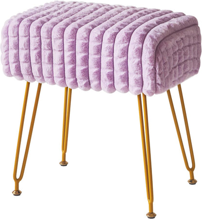 Rectangle Vanity Chair with Storage Space, Footrest Footstool Ottoman, Vanity Stool, Dressing Table Chair, with Anti-Slip Feet, for Makeup Room, Bedroom, Square Grid Pattern, White WBD004W