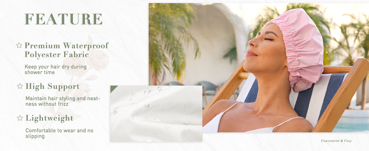 Reusable Shower Cap for Women, Large Waterproof Shower Bonnet Washable Elastic Band Bath Hair Hat for Long Hair, Braids(Green)