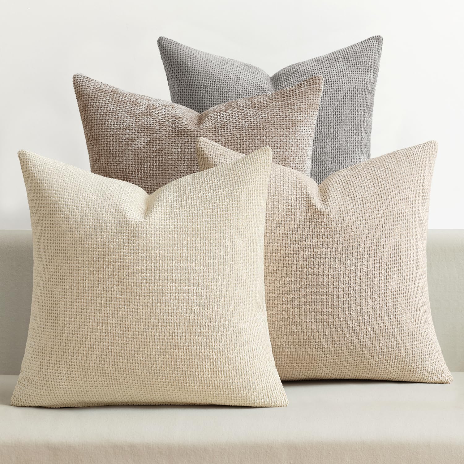 Pack of 4 Couch Throw Pillow Covers 18x18 Inch Neutral Blue Soft Decorative Chenille Pillow Covers Farmhouse Accent Cushion Covers for Boho Western Spring Coastal Decor Sofa Bed Living Room